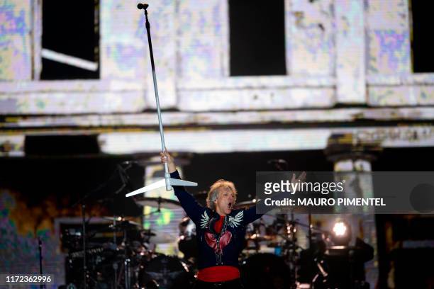 Singer Jon Bon Jovi performs with the rock band Bon Jovi during Rock in Rio festival at the Olympic Park, Rio de Janeiro, Brazil, on September 29,...