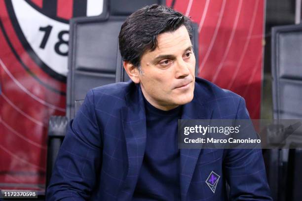 Vincenzo Montella, head coach of Acf Fiorentina, looks on before the Serie A match between Ac Milan and Acf Fiorentina. Acf Fiorentina wins 3-1 over...