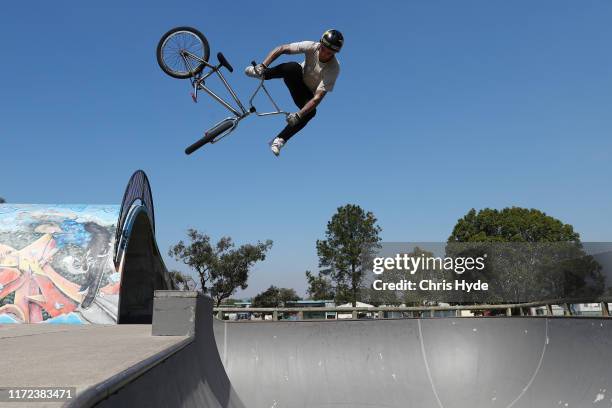 Rider Logan Martin rides at Elanora Skatepark on September 05, 2019 in Gold Coast, Australia.