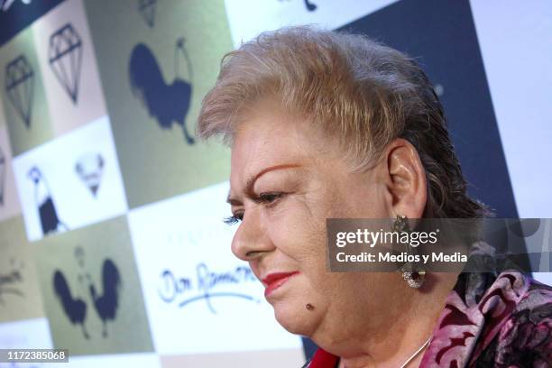 Paquita la del Barrio poses for photos during the launching of 'Tequila Don Ramon' at Casa de la Bola on September 4, 2019 in Mexico City, Mexico.