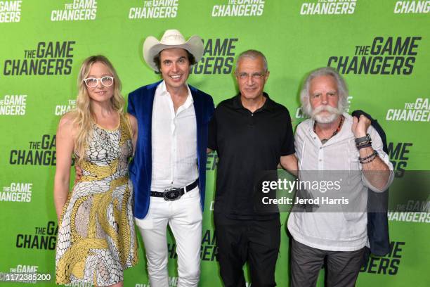 Christiana Wyly, Kimbal Musk, Louie Psihoyos and Bob Weir arrive at the LA Premiere of 'The Game Changers' at ArcLight Hollywood on September 04,...