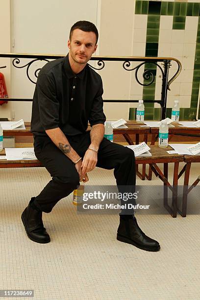 Kris Van Assche posing before the Kris Van Assche Menswear Spring/Summer 2012 show as part of Paris Fashion Week at Palais De La Femme on June 24,...