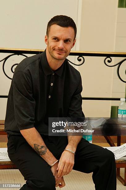 Kris Van Assche posing before the Kris Van Assche Menswear Spring/Summer 2012 show as part of Paris Fashion Week at Palais De La Femme on June 24,...