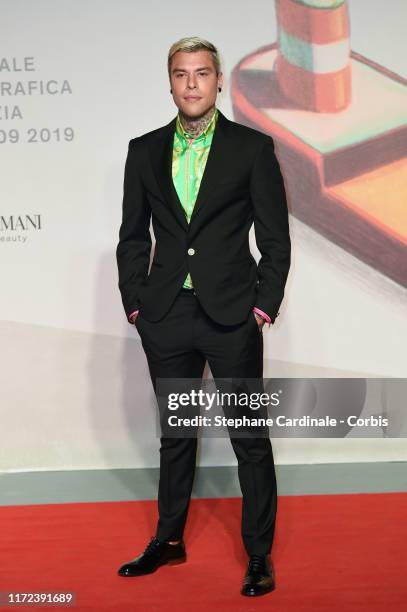 Fedez walks the red carpet ahead of the "Chiara Ferragni - Unposted" screening during the 76th Venice Film Festival at Sala Giardino on September 04,...