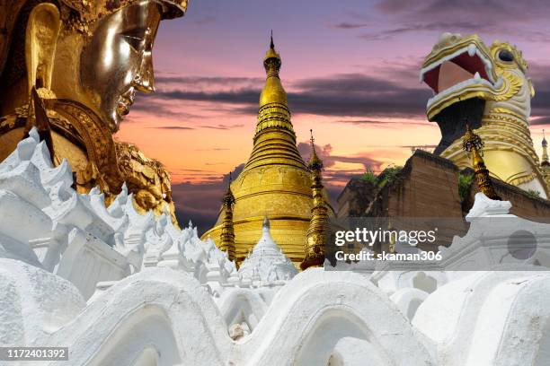 collage sacred temple and shwedagon pagoda in yangom and mandalay division myanmar - kyaiktiyo pagoda stock pictures, royalty-free photos & images