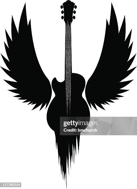 winged guitar with melting strings - vestigial wing stock illustrations