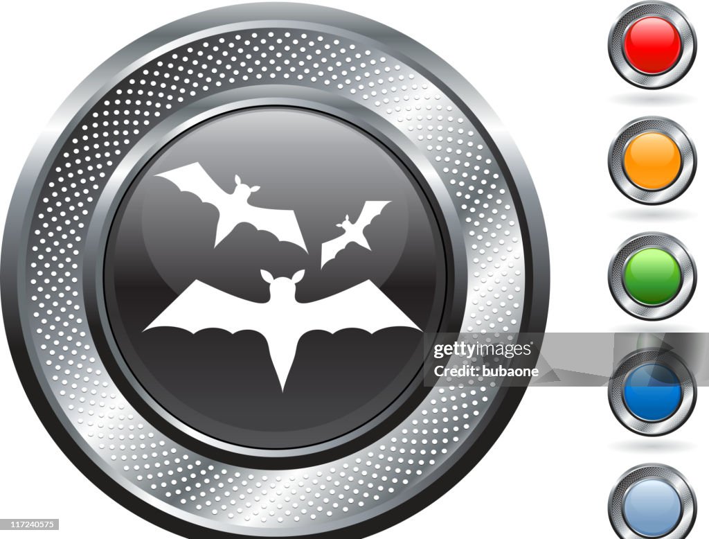 Flying bats royalty free vector art on metallic button