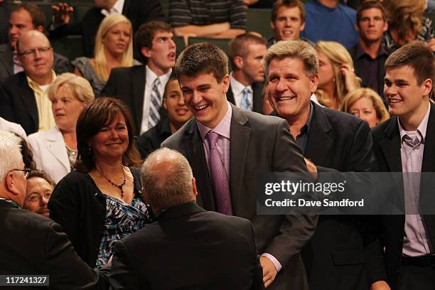 Mark Scheifele stands after being selected seventh overall by the Winnipeg Jets during day one of the 2011 NHL Entry Draft at Xcel Energy Center on...