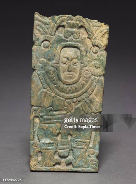 Pendant Plaque, c. 500-700. Mexico, Oaxaca, Zapotec, 6th-8th Century. Jade; overall: 15.1 x 7.3 x 0.7 cm ..