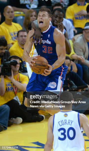 Golden State Warriors' Draymond Green fouls Los Angeles Clippers' Blake Griffin in the third quarter of Game 3 of their Western Conference NBA...