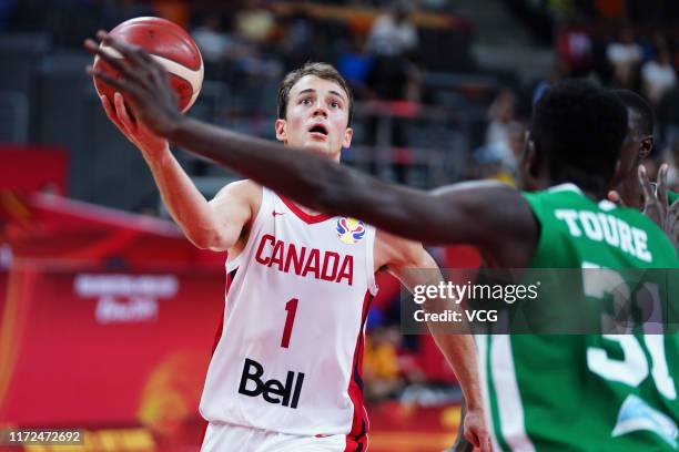 Kevin Pangos of Canada goes to the basket during FIBA World Cup 2019 Group H match between Canada and Senegal at Dongguan Basketball Centre on...