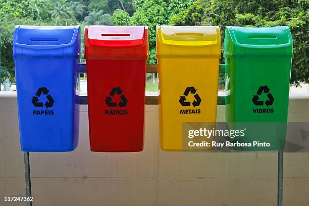 reciclagem - recycling - mixed recycling bin stock pictures, royalty-free photos & images