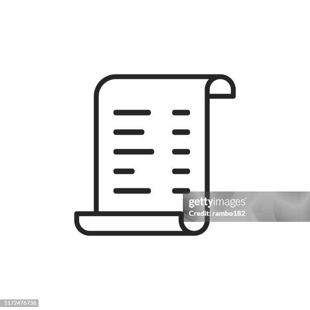 illustrations, cliparts, dessins animés et icônes de icône de ligne de facture. accident vasculaire cérébral modifiable. pixel parfait. pour mobile et web. - reçu