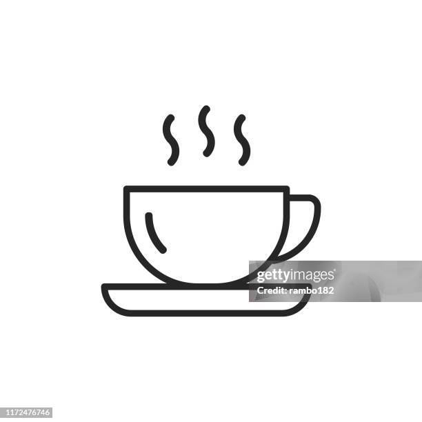 kaffee-linie-symbol. bearbeitbarer strich. pixel perfekt. für mobile und web. - coffee stock-grafiken, -clipart, -cartoons und -symbole