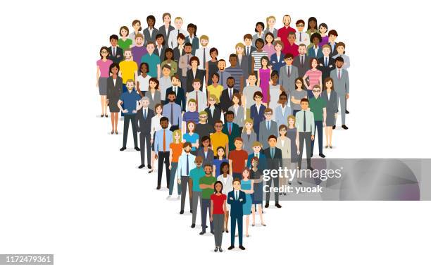 menschenmenge in form eines herzens - cartoon figur stock-grafiken, -clipart, -cartoons und -symbole