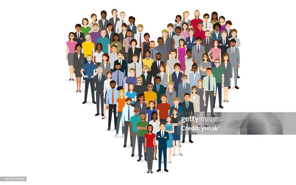 ハートの形をした人々の群衆