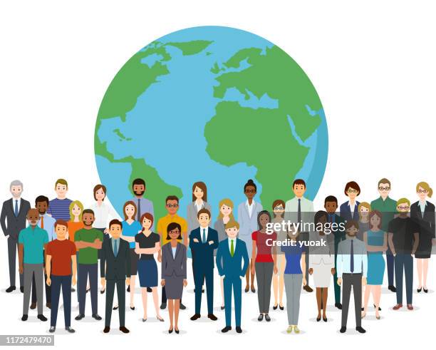 people and the earth - people in a row stock illustrations