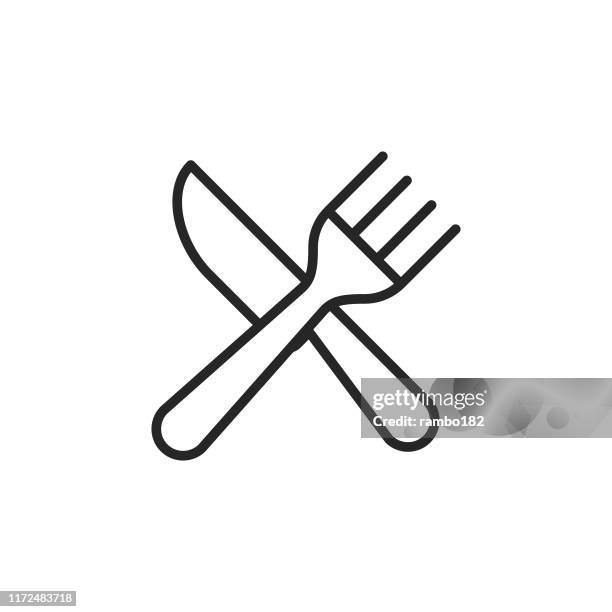 fork and knife line icon. editable stroke. pixel perfect. for mobile and web. - breakfast table stock illustrations