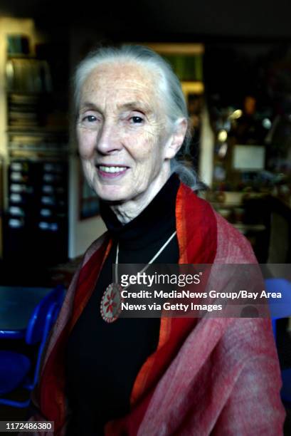 Chimpanzee researcher Jane Goodall poses for a photo during a fundraising event for Roots and Shoots and International Child Resource Institute at...