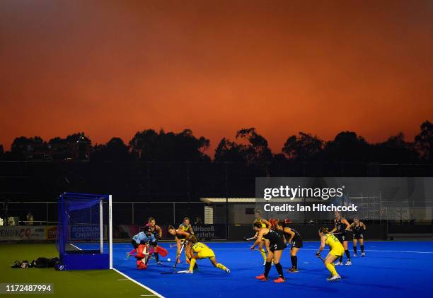 Ambrosia Malone of Australia runs towards to the goal during the 2019 Oceania Cup match between the Australian Hockeyroos and the New Zealand...