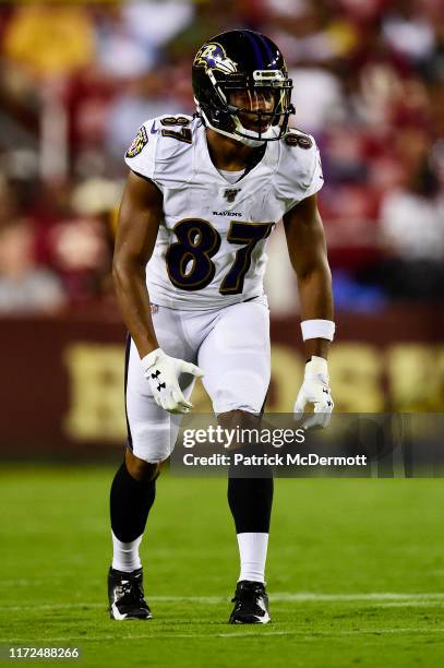 Joe Horn of the Baltimore Ravens in action in the first half against the Washington Redskins during a preseason game at FedExField on August 29, 2019...