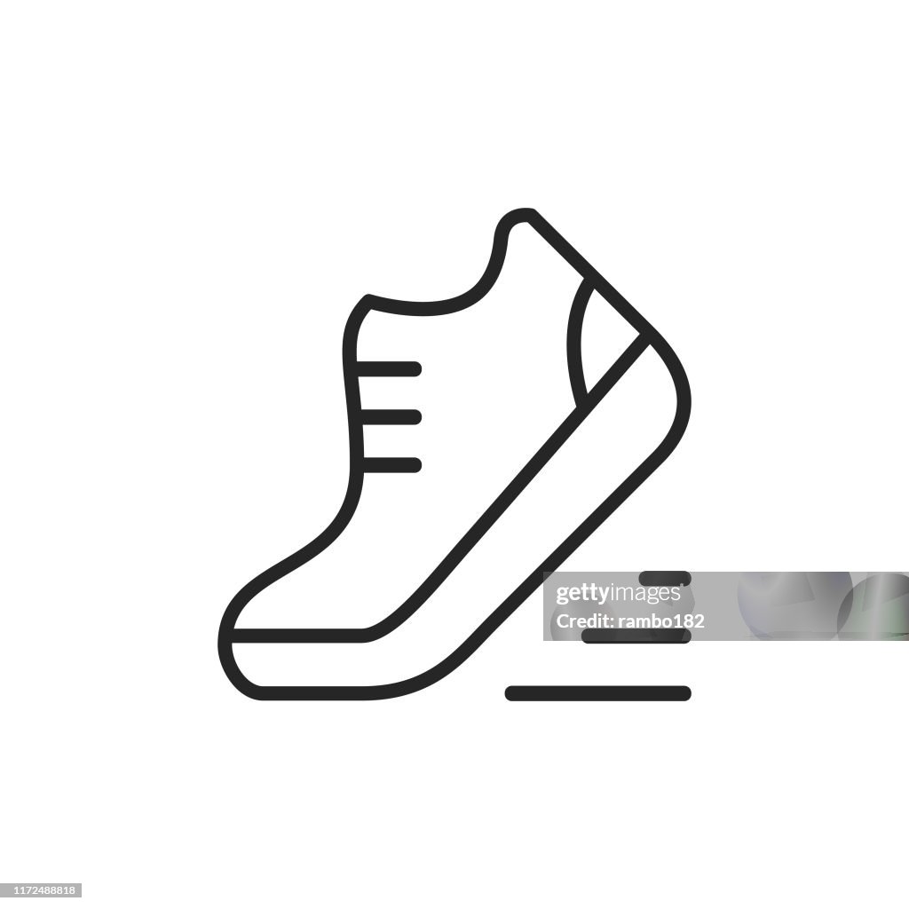 Schoen, Running line icoon. Bewerkbare lijn. Pixel perfect. Voor mobiel en Internet.