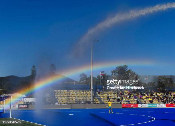 Blake Govers of Australia warms up before the start of the 2019 Oceania Cup match between the Australian Kookaburras and the New Zealand Blacksticks...
