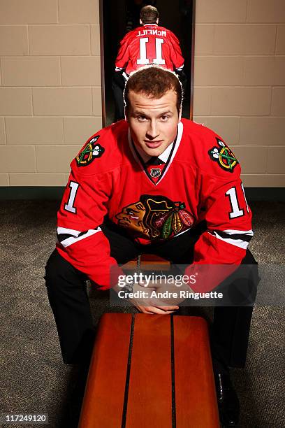 Eighteenth overall pick Mark McNeill by the Chicago Blackhawks poses for a photo portrait during day one of the 2011 NHL Entry Draft at Xcel Energy...