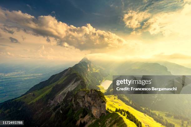 misty landscape from hoher kasten, canton of appenzell, alpstein, switzerland, europe - 列支敦士登 個照片及圖片檔