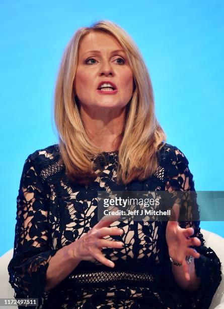 Minister of State for Housing, Esther McVey speaks during day two of the 2019 Conservative Party Conference at Manchester Central on September 30,...