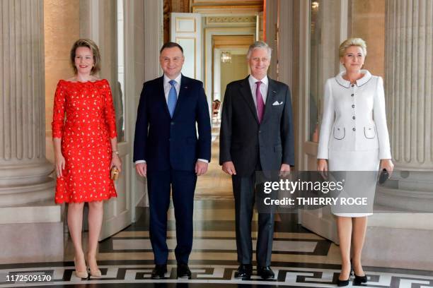 Queen Mathilde of Belgium, Poland President Andrzej Duda, King Philippe of Belgium and Agata Kornhauser-Duda, the wife of the Polish president pose...