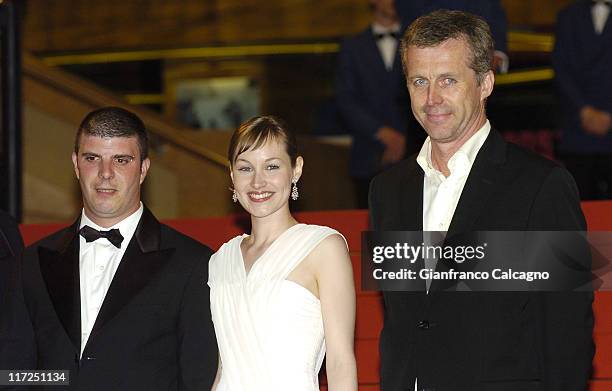 Samuel Boidin, Adelaide Leroux and Bruno Dumont during 2006 Cannes Film Festival - Flandres Premiere at Palais des Festival in Cannes, France.