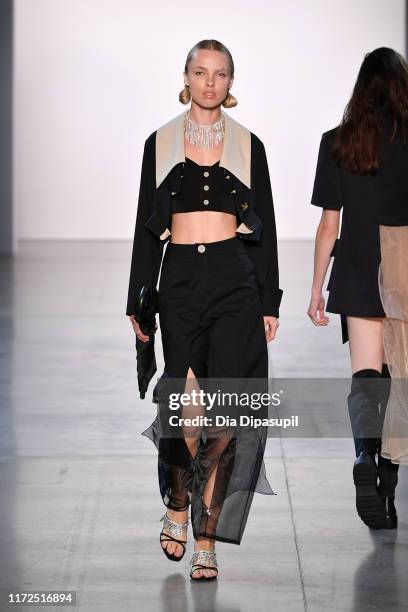 Model walks the runway for Blancore during New York Fashion Week: The Shows at Gallery II at Spring Studios on September 05, 2019 in New York City.