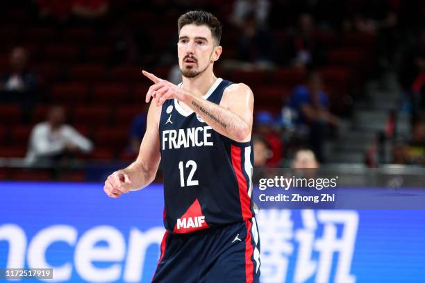 Nando De Colo of the France National Team reacts during the match against the Dominican Republic National Team during the 1st round of 2019 FIBA...