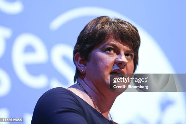 Arlene Foster, leader of the Northern Ireland's Democratic Unionist Party, speaks at an event on the day two of the annual Conservative Party...