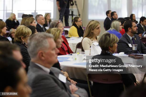 Attendees listen to actress Sharon Stone as she reads excerpts of the letter "Emily Doe" wrote to former Stanford swimmer Brock Turner, on Nov. 18,...