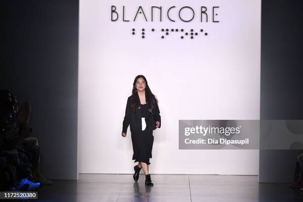 Model walks the runway for Blancore during New York Fashion Week: The Shows at Gallery II at Spring Studios on September 05, 2019 in New York City.