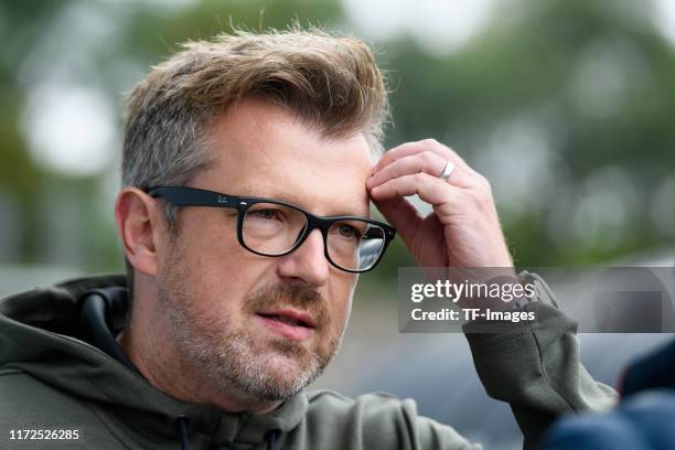 Head coach Sven Huebscher of Preussen Muenster looks on during the 3. Liga match between Preussen Muenster and Bayern Muenchen II at Preussenstadion...