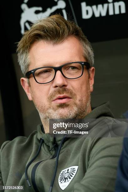 Head coach Sven Huebscher of Preussen Muenster looks on during the 3. Liga match between Preussen Muenster and Bayern Muenchen II at Preussenstadion...