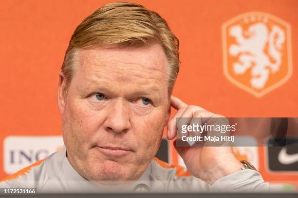 Head coach Ronald Koeman of Holland speaks during a press conference prior to a Germany against Netherlands - UEFA Euro 2020 Qualifier match at...