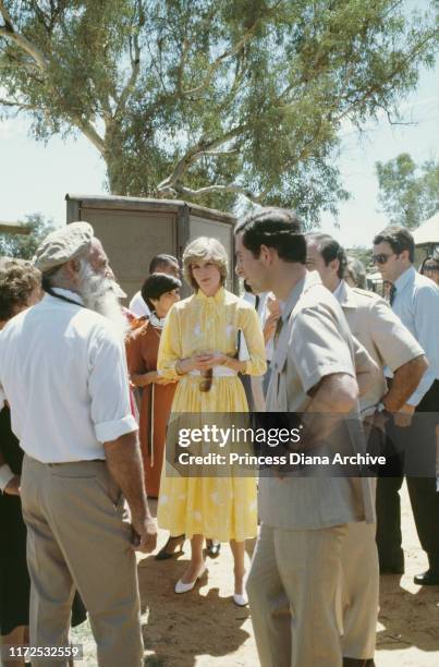 Diana, Princess of Wales and Prince Charles visit a school in Alice Springs, Australia, March 1983.