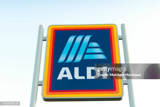 An Aldi store sign on September 5, 2019 in Cardiff, United Kingdom.