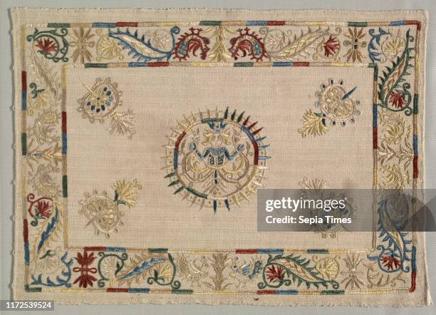 Pillow Cover, 1600s - 1700s. Greece, Crete, 17th-18th century. Embroidery: silk on linen tabby ground; overall: 49 x 35 cm .