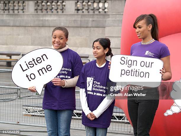 Left-right Katy Jones, Shelena Akhtar and Javine Hylton at the launch of The Children's Society campaign to give disabled children a voice, December...