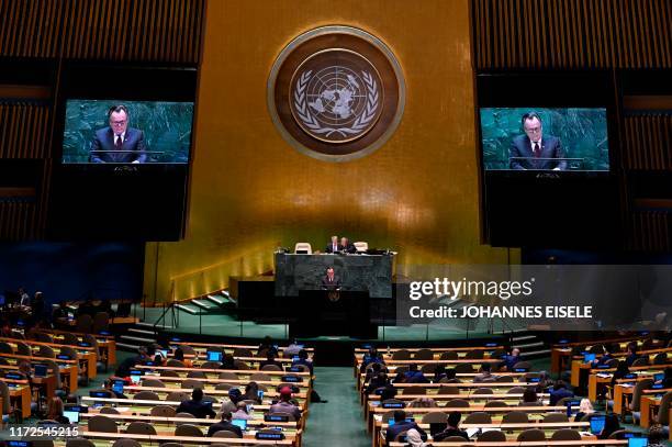 Canada's Ambassador and Permanent Representative to the United Nations Marc-Andre Blanchard speaks during General debate of the 74th session of the...