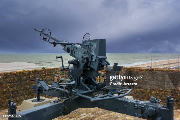 Flak 28 / Bofors 40 mm gun, anti-aircraft auto-cannon at Raversyde Atlantikwall / Atlantic Wall open-air museum at Raversijde, West Flanders, Belgium.