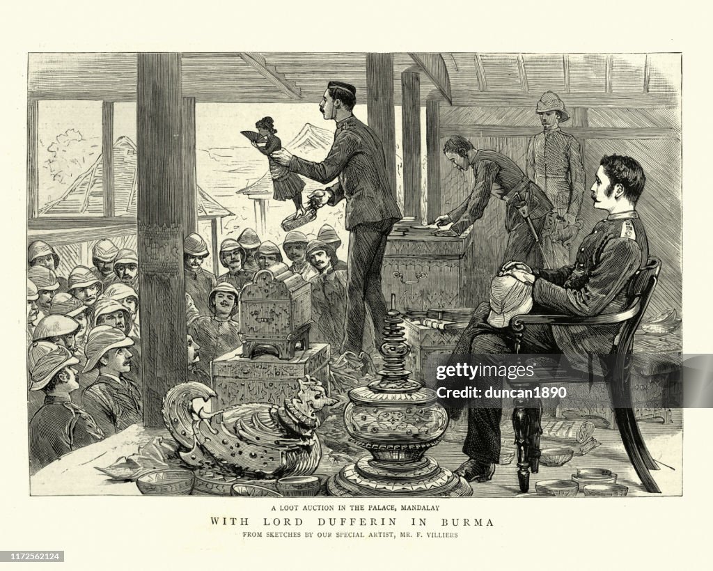 Loot auction in the Palace, Mandalay, British conquest of Burma