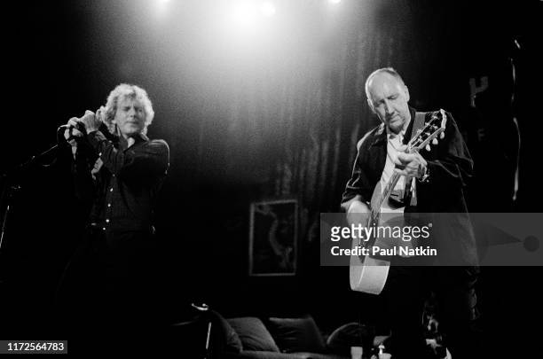 Eddie Vedder, left, of Pearl Jam and Pete Townshend of The Who perform on stage at the House of Blues at a benefit for the Maryville Academy, Chicago...