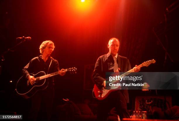 Eddie Vedder, left, of Pearl Jam and Pete Townshend of The Who perform on stage at the House of Blues at a benefit for the Maryville Academy, Chicago...