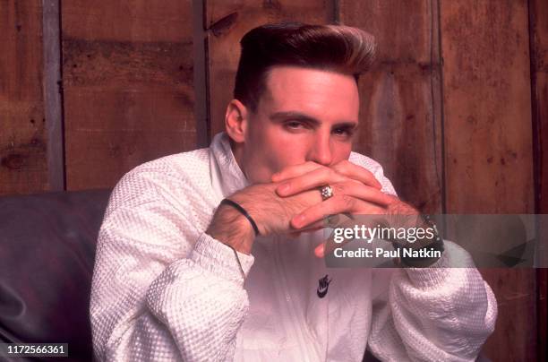 Portrait of singer Vanilla Ice backstage at a club in Minneapolis, Minnesota, October 2, 1990.